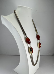 Vintage Lanvin Paris Snake Chain Necklace w/ Carnelian & Gold Tone Beads