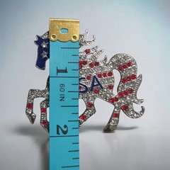 USA Patriotic Horse Brooch Pin, Fourth of July Jewelry, American Flag Lapel Pin