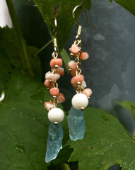 Aquamarine natural coral earrings with pearls