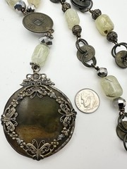 Vintage Natural prehnite Carved sailboat Pendant Necklace 24”