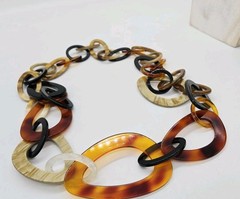 Faux TORTOISE SHELL Necklace Rootbeer Lucite Acrylic Chain Link Asymmetrical