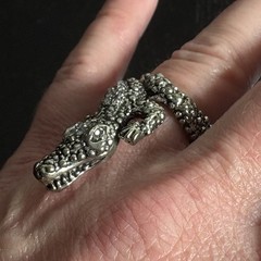 Vintage Silver Tone Alligator/Crocodile Statement Ring Size 6 Unmarked