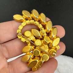 Vintage Aurora Borealis Rhinestone Brooch Gold Tone Mega Sparkle