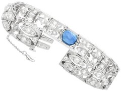 Art Deco 2.90Ct Basaltic Sapphire and 5.40Ct Diamond Platinum Bracelet