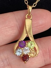 Vintage Multicolor Gemstone Stone Pendant 18” Necklace Marked PAJ BB