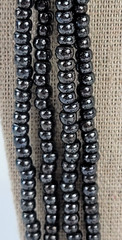 Vintage Gray Glass Bead Gold-Tone Link Beaded Necklace 36 in Fold Over Clasp
