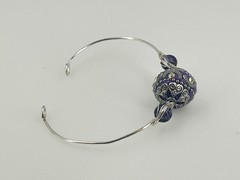 Handcrafted Purple Bead Silver Wire Bangle Bracelet Adjustable