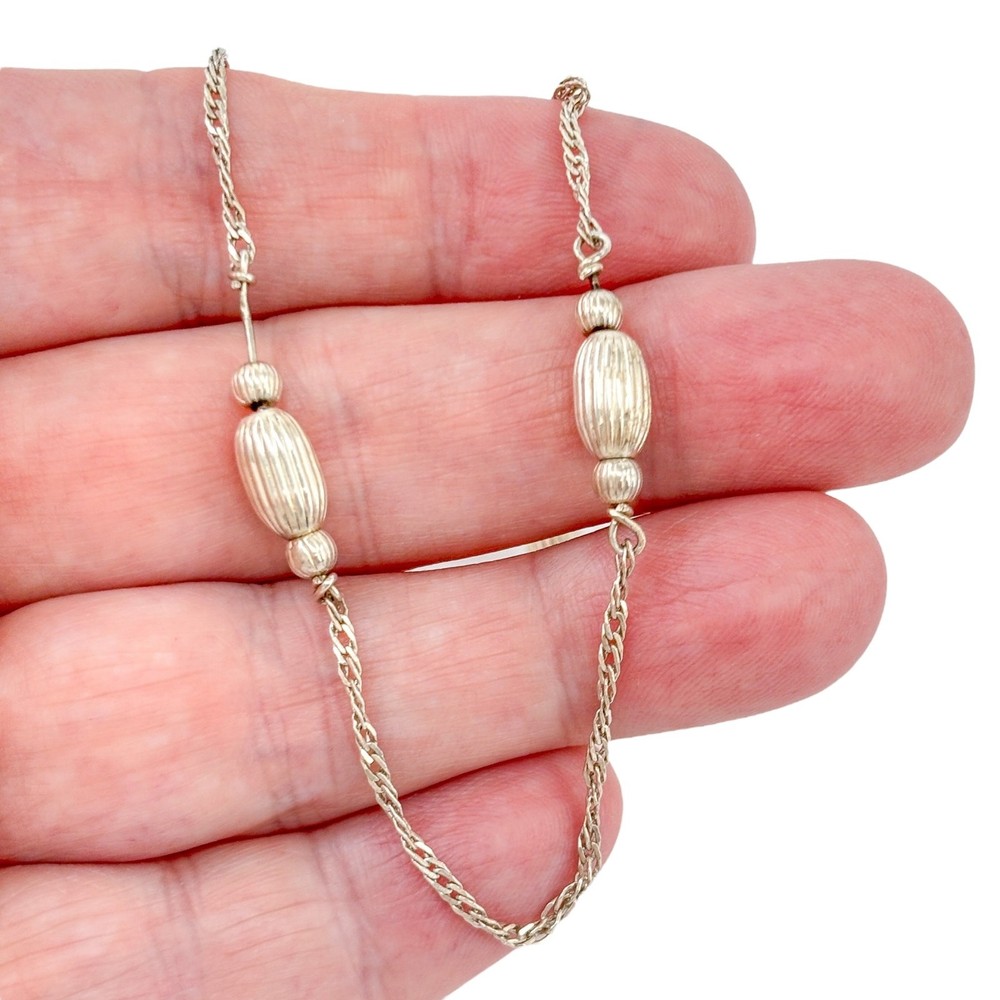 Vintage Italian Sterling Silver 925 Ribbed Bead Chain Necklace | 20”