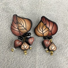Vintage Pierced Leaf Earrings Polymer Clay