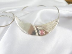 Vintage Sterling Silver 925 Artisan Modernist Rhodochrosite Slide Necklace