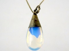 Sterling Silver Opaline Glass Pendant Necklace Box Chain 925 5.3G 17.75 Inches