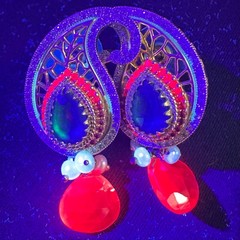 Indian Bridal gold kundan real ruby pearls cubic zirconia green glass earrings