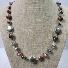 Vintage Necklace Gold Silver Tone Beaded 33 Inch