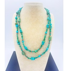 Early 2000s Carolyn Pollack Relios Turquoise Nugget Necklace – 35″ Long Strand