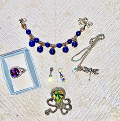 Lot 5 Pc MODERN JEWELRY Necklace Ring Pendant OCTOPUS Lapis DRAGONFLY Lot #8
