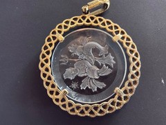 Vintage 1950’s to 1970’s Crown Trifari Zodiac Sign Etched Glass Pendant