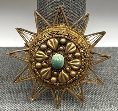 VTG 800 Silver Large 2+” Vermeil Ornate Celestial Star Burst Brooch Pendant