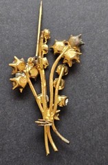 Vintage Austria Rhinestone Flower Spray Brooch Topaz Green Blue Gold Tone Signed