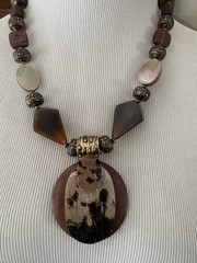 Anthony Alexander Chunky Wood & Mother of Pearl Beaded Statement Necklace Brown