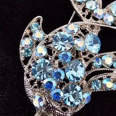 Lot of 3 Black Enamel Blue Rhinestone Fish Whale Brooch Nautical Sea Life Beach