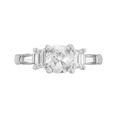 Peter Suchy Vintage Antique Art Deco Cushion Cut Diamond Tapered Baguette Ring