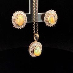 Vintage Stauer Golden Fire Ethiopian Opal Necklace & Earring Set