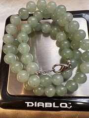 Heavy Green Jadeite Jade 9mm Beads Carved 19″ Necklace