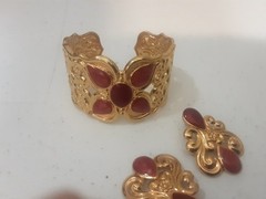 Artful Expression Gold Tone Cuff Bracelet Earrings Set [Possibly Avon not sure]