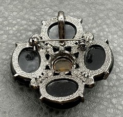 Vintage Black Faux Onyx & Faux Topaz Rhinestone Crystal Brooch Pin Pendant