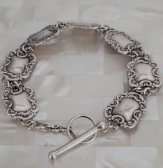 Vintage SE Thailand 925 Sterling Silver Repousse Link Bracelet 8″ L