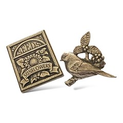 Birds and Blooms Pewter Brooch Set of 2 Sunflower Seed Packet Bird Pin 2002 2003