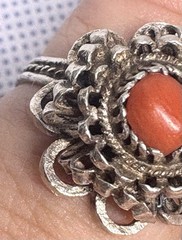 (19) ANTIQUE Historic 1870-1890s Red Coral 800 or 835 Silver size 7.5 Ring (925)