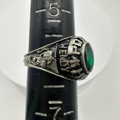 Balfour vintage silver alloy green glass gemstone high school class ring size 6