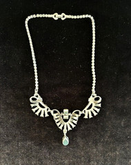 Vintage Signed ANTHONY Silver Tn Clear Rhinestone Bib Statement Necklace 15.5″ L