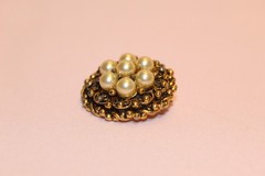 Vintage Barclay Faux Pearl Cluster Gold Tone Filigree Brooch Pin Signed 1940s–50