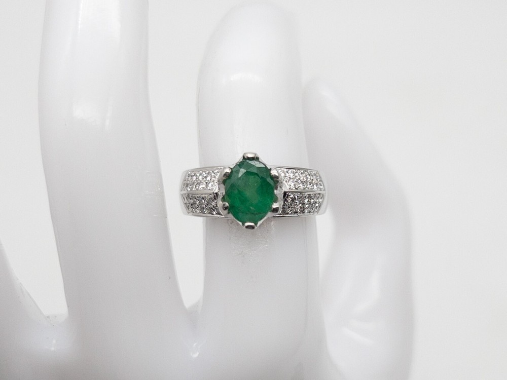 Designer $7000 3ct Natural Emerald VS G Diamond 19k White Gold Band Ring 10g