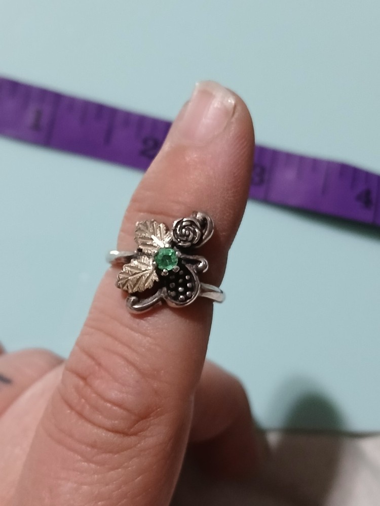 Vintage Wheeler Black Hills Leaf /flower/green Gem/Sterling Silver Ring 6.5
