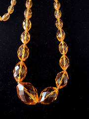 Amber Honey Color Faceted Graduating Crystal Beads Long Hand Strung Necklace G22