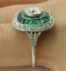 Art Deco Style Lab-Created Diamond Halo Emerald Wedding 14K White Gold FN Ring