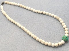 White Howlite necklace features a central turquoise bead Magnetic Clasps 15in.