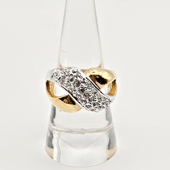 Vintage Gold Plated CZ X Cocktail Ring Size 8 Two Tone Statement Ring