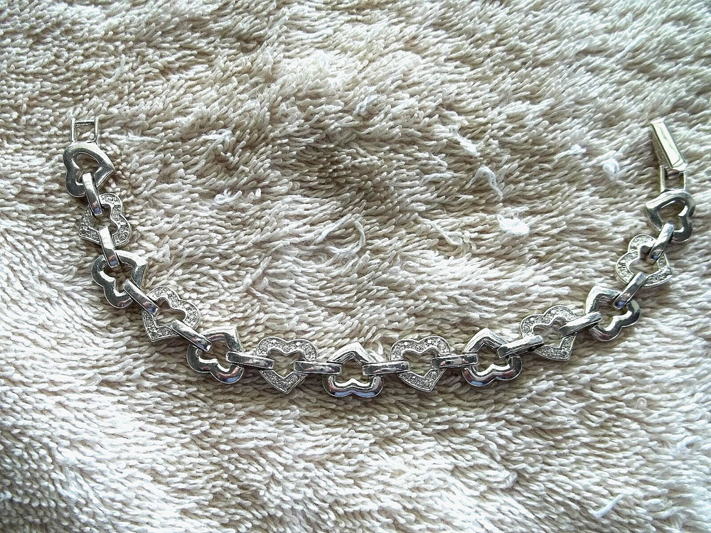 AVON Small Hearts Bracelet, Silver Tone Metal, Shiny & Textured Finishes