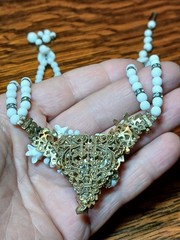 Vintage Early Signed Laguna 2-Strand Wired Center Wht Glass Rhinestone Necklace