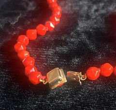 vintage red faceted glass bead necklace opaque scarlet red bicone-shaped beads