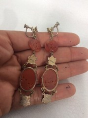 vintage Chinese Sterling silver 925 Vermeil brown jade Screw earrings
