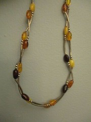 Modern Sterling Silver Multicolor Amber Twisted 2 Strand 18″ Necklace Signed AP