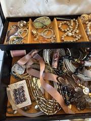 Huge Estate Costume Jewelry + Trinkets in Vintage Jewelry Box- Vtg to Now