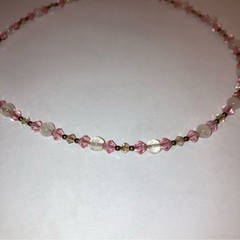 Vintage Y2K Pink Faceted Crystal Silver Beaded Choker Necklace Summer Jewelry