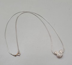 Vtg Sterling Silver 925 Disney Mickey Mouse Rhinestone Pave 18″ Necklace