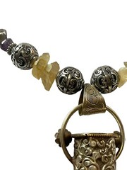Crystal Necklace Amethyst Amber Color Unk Origin Huge Swing Pendant Handcrafted
